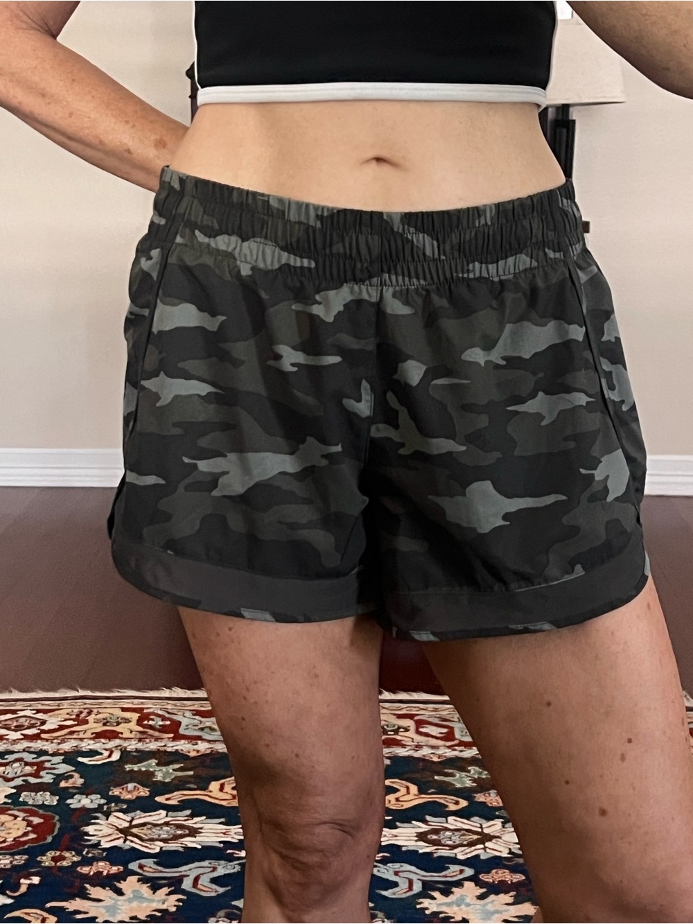 Athleta Camouflage Athletic Shorts - Olive Camo